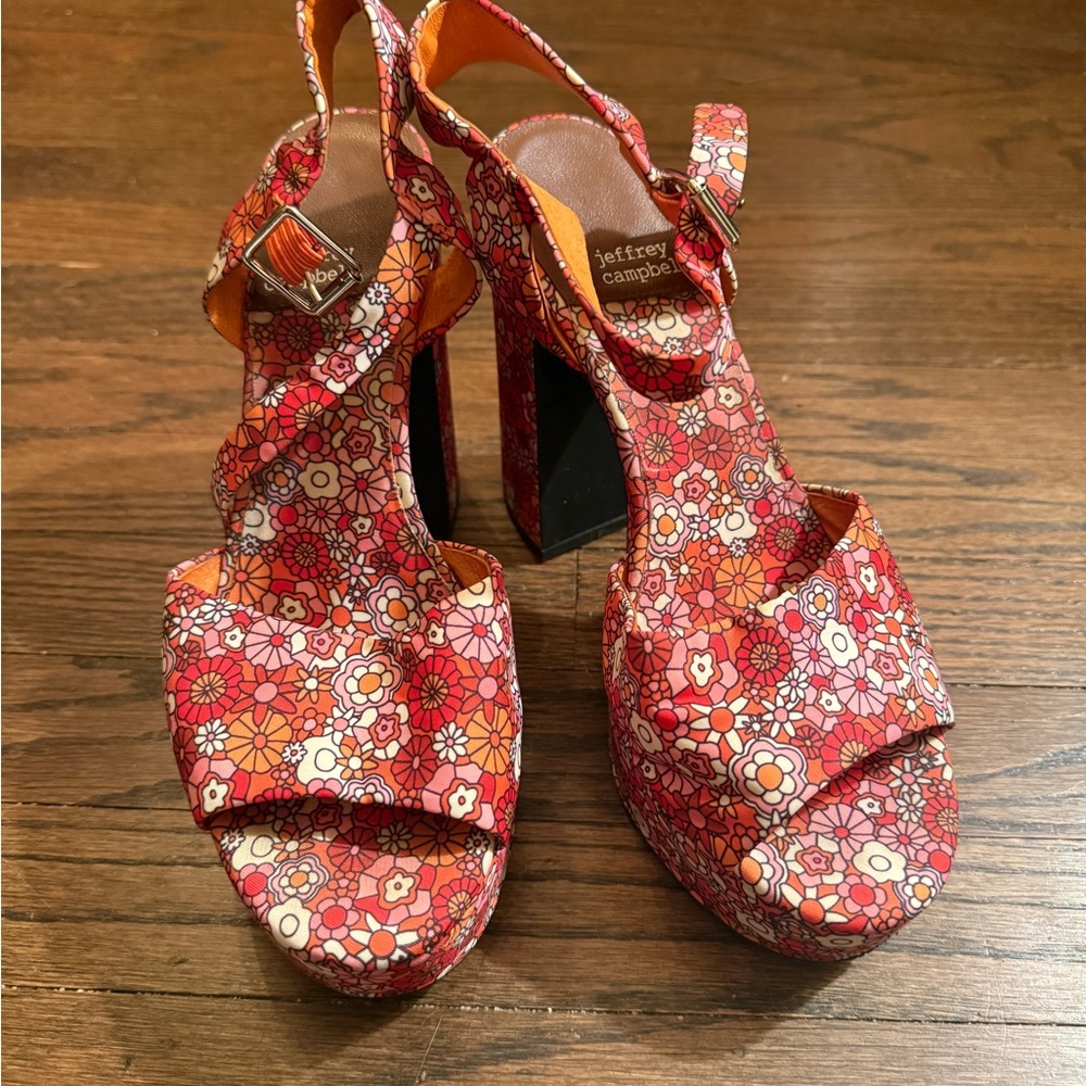 Jeffrey Campbell Floral Platform Sandals - Red and Orange